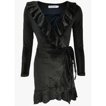 Load image into Gallery viewer, Chirstmas Red Velvet Ruffles Dress Sexy V-Neck Irregular Kimono Wrap Party Mini Dress Autumn Winter Women Long Sleeve Robe GV078
