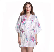 Load image into Gallery viewer, Red Plus Size Chinese Women's Satin Nightgown Short Robe Gown New Style Kimono Bathrobe Sexy Floral Night Dress Sleepwear M48