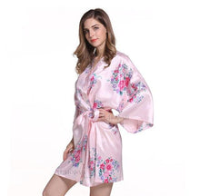 Load image into Gallery viewer, Red Plus Size Chinese Women's Satin Nightgown Short Robe Gown New Style Kimono Bathrobe Sexy Floral Night Dress Sleepwear M48
