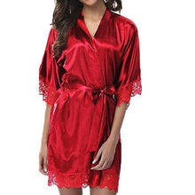Load image into Gallery viewer, Women Sexy Wedding Dress Gown Short Ice Silk Bride Robe Lace Kimono Nightwear Red White Black 3 Colors S-2XL