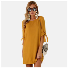 Load image into Gallery viewer, Office Wear Dress Mustard Yellow Robe Femme Ete 2019 New Arrival Sukienka Gowns Elegant Party Plain Dress Of Tulle Women Kleider