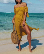 Load image into Gallery viewer, Off Shoulder Maxi Dress Slit Sukienka Women Robe Femme Ete 2019 Nightclub Black Red Short Sleeve Lady Party Mustard Yellow Dress